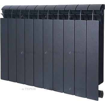 Global  STYLE PLUS 500 10 секции радиатор биметаллический боковое подключение (цвет cod.07 grigio scuro opaco mettalizzato 2748 (черный))