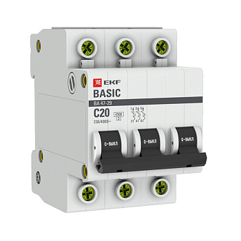 Автоматический выключатель EKF (mcb4729-3-20C) 3P 20А тип С 4,5 кА 400 В на DIN-рейку