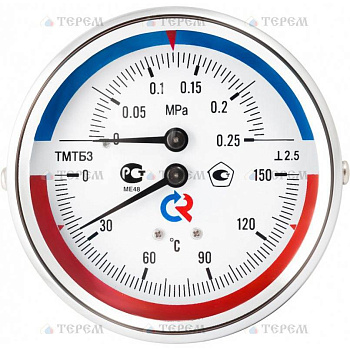 РОСМА  ТМТБ-31Р.1(0-120С)(0-1,6MPa)G1/2.2,5ТЕРМОМАНОМЕТР 80 мм, ТИП - ТМТБ-31Р, температура: 0-120С, давление: 0-1,6MPa, G1/2 (снизу), корпус-сталь, механизм-латунь, длина 46мм, кл. 2,5