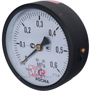 РОСМА  ТМ-510Т.00(0-0,6МРа)G1/2.150С.1,5 МАНОМЕТР 100 мм, ТИП- ТМ-510Т, G1/2 (сзади), 0-0,6MPa, кл.1,5