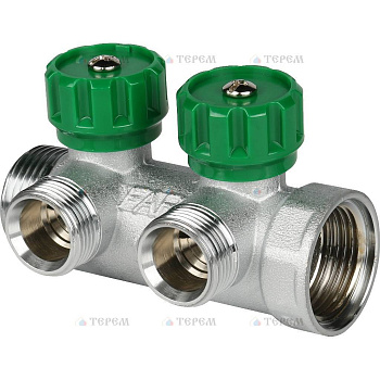 FAR Коллектор распределительный 3/4", проходной, хромированный, 2 отвода 1/2" ЕК