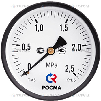 РОСМА  ТМ-210Т.00(0-1МРа)G1/4.150C.2,5 МАНОМЕТР 50 мм., ТИП-ТМ-210Т, G1/4 (сзади), 0-1МРа, кл. 2,5, 150 град., корп.-сталь, механизм – латунь