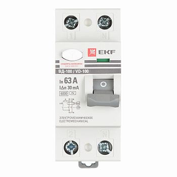 УЗО EKF (elcb-2-6-63-30-em-pro) 63А 30 мА 2P тип АС 6 кА