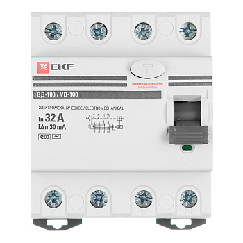 УЗО EKF (elcb-4-32-30-em-pro) 32А 30 мА 4P тип АС 4,5 кА