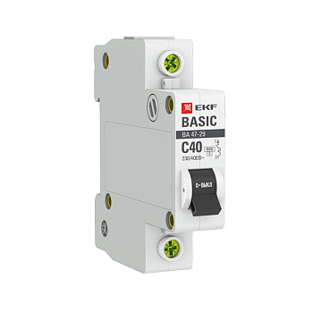 Автоматический выключатель EKF (mcb4729-1-40C) 1P 40А тип С 4,5 кА 230 В на DIN-рейку