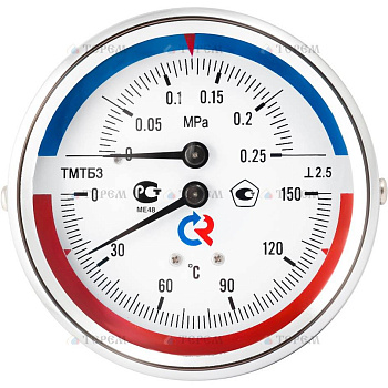РОСМА  ТМТБ-31Р.1(0-150С)(0-1,6MPa)G1/2.2,5 ТЕРМОМАНОМЕТР 80 мм, ТИП - ТМТБ-31Р, температура: 0-150С, давление: 0-1,6MPa, G1/2 (снизу), корпус-сталь, механизм-латунь, длина 46мм, кл. 2,5