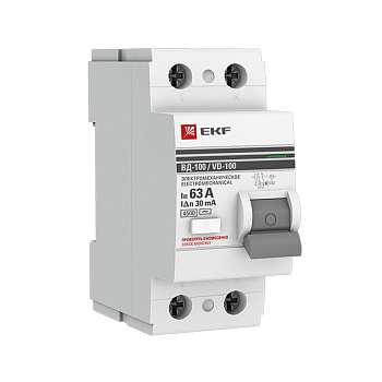 УЗО EKF (elcb-2-63-30-em-pro) 63А 30 мА 2P тип АС 4,5 кА