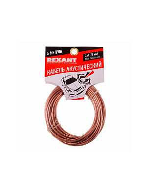 Кабель акустический 2x0,75 мм прозрачный Rexant Blue Line (5 м)