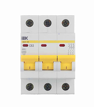 Автоматический выключатель IEK ВА 47-29 (MVA20-3-063-C) 3P 63А тип С 4,5 кА 400 В на DIN-рейку